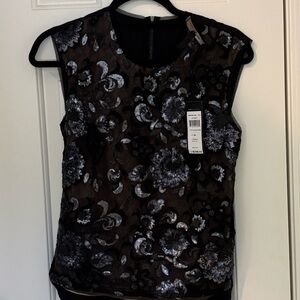 BCBG Maxazria Sleeveless Black Floral Lace Overlay Top